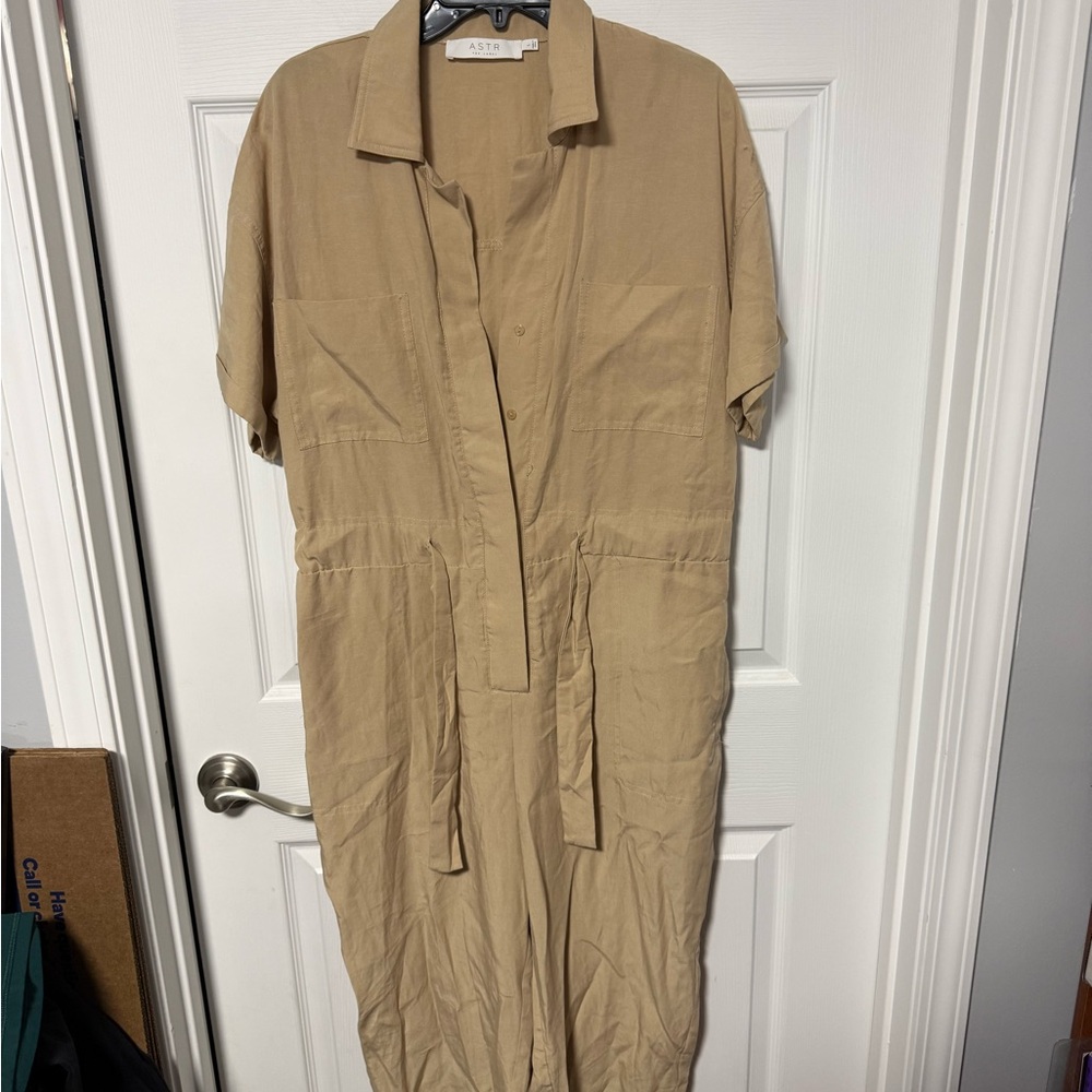 Astr Beige Short Sleeve Jumpsuit